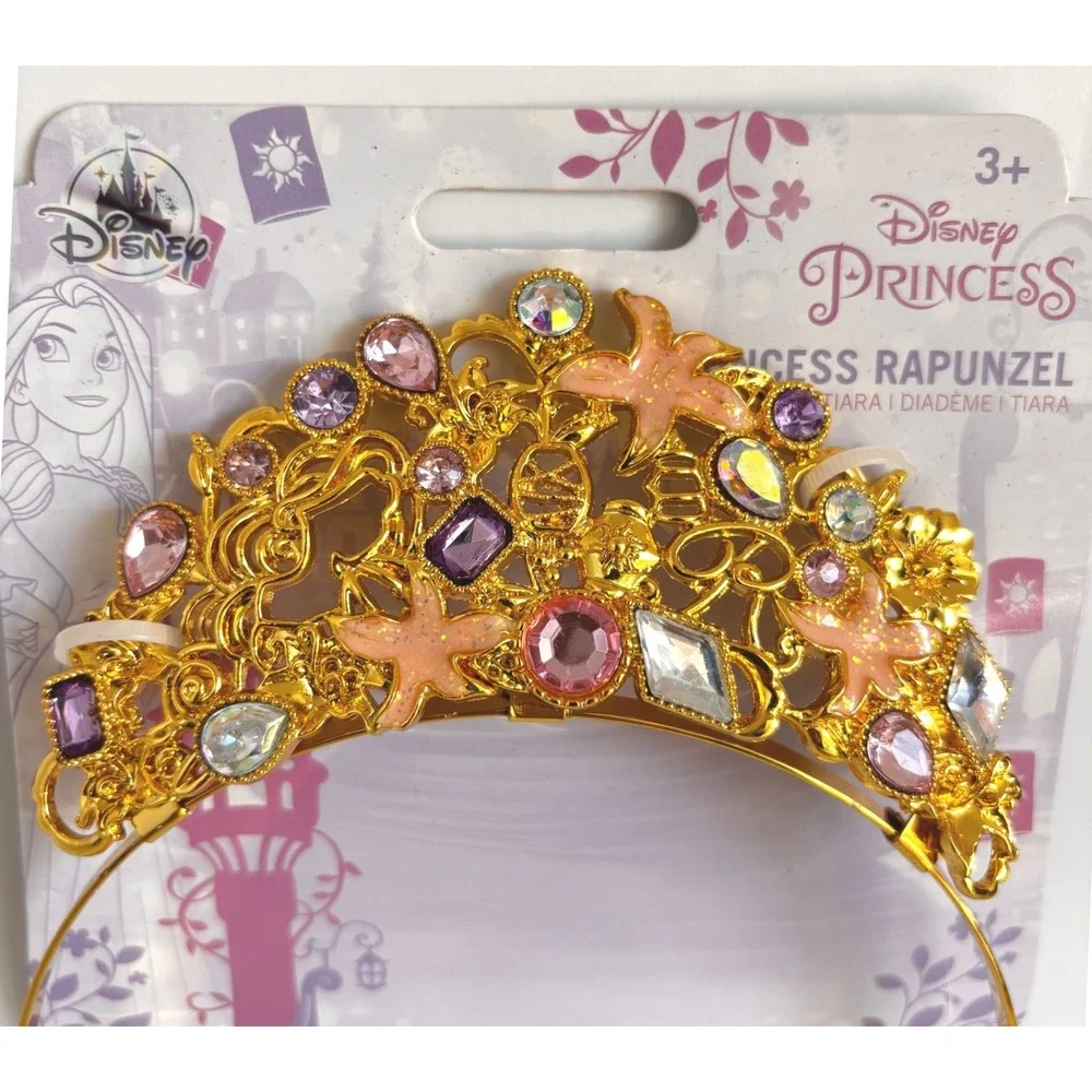 Disney Princess Rapunzel Tiara Gold Tone Metal Purple Pink Jewels Tangled NEW